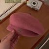 Boina decorativa com logo de letra metálica de lã australiana para mulheres, outono e inverno, para cabeça grande, chapéu de pintor, que afina o rosto, moderno