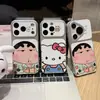 Estojo fofo de desenho animado Shin-chan Kitty adequado para Apple 17 Pro Max, Huawei, Xiaomi e Vivo com janela grande e capa macia