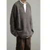 Suéter Cardigan Novo Primavera/Outono 2026 Retrô Americano Casual Estilo Preguiçoso Gola V Malha Outerwear Masculino Cor Sólida