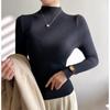 Camiseta Básica de Manga Larga con Cuello Medio para Otoño e Invierno para Mujer, Corte Ajustado, Hombro Derecho, Top de Gama Alta y Elegante que se Puede Usar por Fuera