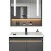 Conjunto de mueble de baño con lavabo cerámico integrado, apto para espacios pequeños, 60cm, madera maciza gris, lavamanos de 50cm