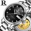 Reloj de Hombre Auténtico Rui Zhi Yuan con Correa de Acero Inoxidable, Reloj de Pulsera Resistente al Agua, Cuero Genuino, Reloj Mecánico Automático Esqueleto para Hombre
