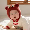 Chapéu Festivo de Ano Novo para Bebê, Chapéu de Lã Espesso e Quente de Inverno com Proteção para Orelhas, Turbante de Pelúcia Vermelho para Meninos e Meninas