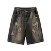 Yidao Vintage 2025 Verão Novo Estilo de Rua Americano Lavado Vintage Patchwork Shorts Jeans Soltos para Homens