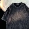 Camiseta Vintage Lavada Verão Fina Masculina Manga Curta Retrô Estilo Hip-Hop Japonês Americano Marca Tendência Ins High Street Top