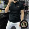 Polo de manga corta para hombre, moda de verano 2023, marca de moda europea con diamantes de imitación, polo de solapa fina, ropa para hombre