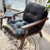 Silla Casual Retro Individual Madera Maciza Cuero Genuino Silla Sofá Sala de Estar Balcón Sillón Perezoso Silla de Recepción para Alojamiento de Alto Nivel