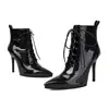 35-41 Outono/Inverno Botas Femininas Estilo Martin com Bico Fino, Salto Ultra Alto, Solado Macio de Borracha, Zíper Lateral, Salto Fino, Tamanhos Grandes para Vendas Transfronteiriças