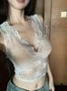 Top de Alça Sexy Bordado em Renda Estilo Francês para Mulheres, Design Primavera/Verão 2025, Camada Dupla, Ajuste ao Corpo, Sem Mangas, Transparente