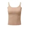 Camisola base sin costuras con copas de sujetador incorporadas para mujer, corte ajustado, anti-exposición, se puede usar como capa interior o exterior, con copas fijas invisibles y tirantes