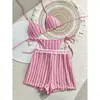 2026 Moda Europea y Americana Nueva Sexy con Cordones Rayado Traje de Baño de Tres Piezas Bikini Comercio Transfronterizo Comercio Exterior