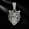 Estilo Hip Hop Transfronterizo Europeo y Americano Aleación Incrustada Pedrería Ojo de Esmeralda Tigre Colgante Goteo de Aceite Cabeza de Tigre Feroz Collar de Animales para Hombre