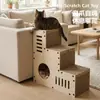 Placa de arranhar para gatos e casa para gatos, papelão ondulado denso, resistente a arranhões, villa multifuncional de camada dupla para gatos, suprimentos para animais de estimação gatos