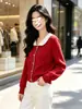 Cárdigan con Solapa para Mujer Nuevo Primavera Otoño Abrigo Ajustado Cuello de Muñeca Suéter de Punto Top Estilo Coreano