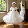 Vestido formal para meninas com mangas bufantes, longo, para daminha de honra, casamento, gaze fina, apresentação de piano, fantasia de performance para meninas, em estoque, atacado