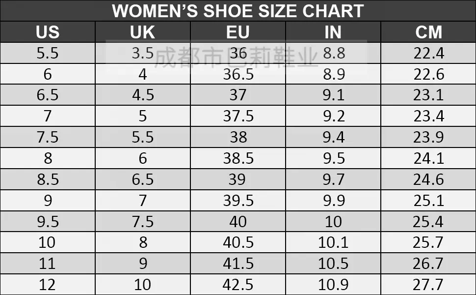 WOMEN SHOE SIZE CHART