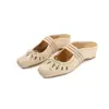 Mules Femininas Slip-On de Pele de Ovelha Vazada Estilo Francês com Elevação Oculta, Sandálias Abertas de Couro Genuíno com Bico Quadrado e Salto Médio, 2026