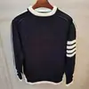Suéter de cuello redondo de cuatro barras de marca de moda para hombre, suéter informal de manga larga que combina con todo, otoño e invierno, a la moda