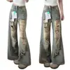 Jeans Rotos Lavados Vintage para Mujer Verano Cintura Alta Adelgazantes Sueltos Caídos Pierna Recta Pantalones Largos hasta el Suelo