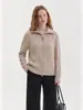 Nuevo Top de Moda Otoño 2026 con Doble Cremallera, Estilo Old Money, Cuello Alto, Manga Larga, Cachemir, Color Café con Leche, Cárdigan Tejido para Mujer