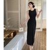 Verano 2025 Nuevo Vestido Chaleco Morado Plisado para Mujer Sentido del Diseño Ajustado Sexy Delgado Elegante Moderno Vestido Largo