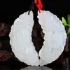 Colar com Pingente Dragão e Fênix de Jade Branco Natural para Homens e Mulheres Amantes Jade Dragão e Fênix com Jade Pei Pingente de Jade Branco Afegão