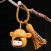Pingente Chapéu de Estudioso Esculpido em Sândalo Dourado, Pingente Fofo de Cabeça de Animal em Desenho Animado, Pingente de Franja para Chaveiro e Bolsa