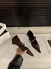 Primer Encuentro Zapatos Mary Jane de Tacón Grueso Puntiagudos Temporada Zapatos de Mujer 2026 Nuevo Primavera/Verano Estilo Francés Tacón Medio Gamuza Negra