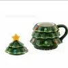 Taza de Cerámica Nostálgica con Tapa de Árbol de Navidad de 16 Onzas - Taza Navideña Verde