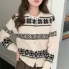 Cárdigan de punto de lana pura para mujer, Nuevo suéter jacquard de copo de nieve casual vintage suelto para otoño/invierno, Abrigo versátil