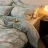 Juego de ropa de cama de tres piezas de algodón puro cepillado Clase A, 100% algodón, funda de edredón de lujo ligero, sábana, sábana bajera, juego de cuatro piezas, adecuado para todas las estaciones