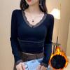 Blusas Quentes para Mulheres no Inverno, Veludo Engrossado com Bojos, Decote V Roupas de Outono, Camisetas de Segunda Pele Justas, Camisas de Manga Longa