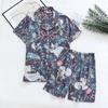 Pijama de verano de seda fina de algodón para mujer, pantalones cortos de manga corta, traje de dos piezas, seda fría de hielo, algodón artificial, ropa informal para el hogar, cárdigan