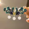Estilo Nacional Esmalte Flor de Loto Pasador de Pelo para Mujer Moda Nacional Flor de Perla Pinza para Flequillo Pinza Lateral Borla Antigua Accesorios para el Cabello Pinza de Pato