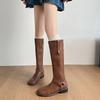 Otoño e invierno botas de pierna gruesa redondas grandes 2024 nuevo otoño e invierno para damas botas altas marrones de alto sentido occidental
