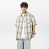 Camisa a cuadros corta holgada moderna de marca guapo adolescente casual nueva verano casual retro holgada moda japonesa