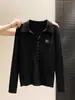Suéter de Tricô Gola Polo com Meio Botão Estilo Coreano para Mulheres Primavera Outono Gola Polo Bordado Gatinho Tricô Trançado Manga Longa Camada Base Top