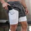 Shorts Esportivos Masculinos Verão Corrida Fitness Dois em Um Pendura Toalha Respirável Secagem Rápida Casuais