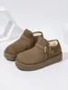 Nuevas botas de nieve cortas para mujer de talla grande, modelo de comercio exterior, con hebilla de cinturón, suela gruesa de invierno 2026, forradas de felpa, mocasines engrosados, zapatos de algodón