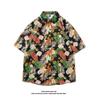 Camisa de manga corta estilo Hong Kong para hombre y mujer, camisa hawaiana holgada de verano con estampado floral de media manga para playa.