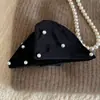 Pinza para el pelo de terciopelo negro con perlas y pinza de tiburón, estilo retro Hepburn francés, otoño e invierno, elegante, modelo nuevo