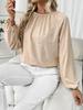 Explosões de Moda Transfronteiriça Europeia e Americana para Mulheres Nova Camisa de Gola Redonda com Contas e Mangas Bufantes Outono e Primavera