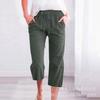 Amazon Transfronterizo Deseo Mujer Color Sólido Cordón Algodón Lino Casual Holgado Recto Bolsillo Ropa de Casa Pantalones Cropped