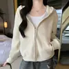K1616X Estilo Perezoso Chaqueta con Capucha de Grafeno para Mujer Otoño Invierno Cardigan Engrosado Sudadera Holgada Versátil Top de Manga Larga