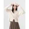 Suéter de Punto Trenzado Color Albaricoque Nuevo Otoño/Invierno 2026 para Mujer, Diseño Único, Cuello Halter con Escote en V, Manga Larga
