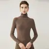 Suéter de caxemira com gola alta 2026 Outono/Inverno Novo Estilo Feminino Listras Médias Camada Base Afilamento Aconchegante Suéter Pulôver
