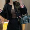 Nuevo Estilo Comercio Exterior Estilo Universitario Bloqueo de Color Versátil Chaqueta de Béisbol Corta Abrigo de Manga Larga para Mujer Pg5129