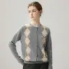 Cárdigan de Cachemira Estilo Otoño/Invierno 2026 Para Mujer Cuello Redondo Base de Cuadros de Diamantes Estilo Versátil de Una Sola Fila Prendas de Abrigo Cálidas