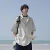 Camisa de Manga Corta Rayada de Fabricante Original para Hombre Casual Streetwear Verano Nueva Camisa de Manga Corta Retro Japonesa Corte Holgado