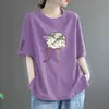 Comercio exterior transfronterizo~Camiseta de manga corta para mujer de fin de temporada, corte holgado, talla grande, para mujeres de talla grande, disimula el abdomen y oculta la grasa, top de media manga adelgazante